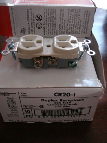 NEW PASS &amp; SEYMOUR / LEGRAND DUPLEX RECEPTACLES CR20-I CR20I IVORY BOX of 10