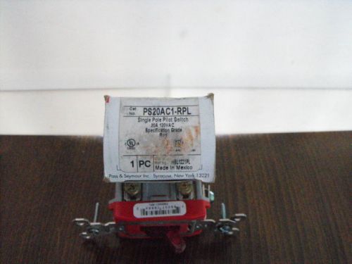 Pass &amp; Seymour-Red Lighted SINGLE POLE Pilot Switch 20A-120Vac PS20AC1-RPL NIB