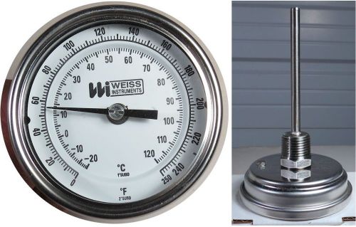 WEISS 3RBM4-250 3&#034; TEMPERATURE GAUGE 0-250 F &amp; -20-120 C 1/2&#034; NPT 4&#034; STEM NEW