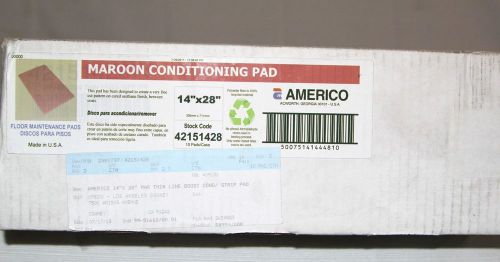 Box of 10 americo maroon conditioning floor pads 14&#034; x 28&#034; 42151428 new for sale