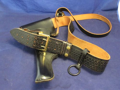 VINTAGE Police BUCHEIMER Holster and Duty Belt Basketweave Solid Brass