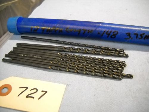 12 NEW TRW TAPER LENGTH DRILLS .148 3.75MM HSS USA  727