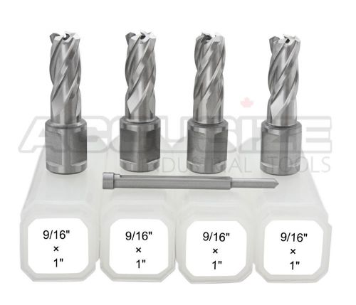 4 pcs of 9/16&#034;x1&#034; depth hss annular cutter set, w/ 4 pcs of pilot pin, #a02 for sale