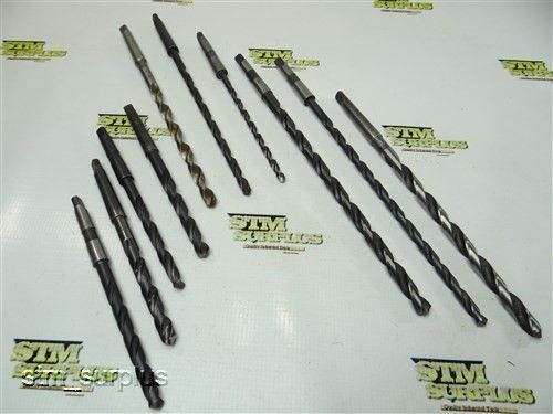 10 HSS MORSE TAPER SHANK EXTRA LENGTH AND REG. TWIST DRILLS 1/4&#034; TO 7/16&#034; W/ 1MT