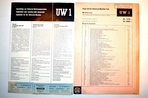 ASTOBA EQUIPMENT FOR THE UNIVERSAL Milling Lathe  MACHINE UW1 BROCHURE #RR876