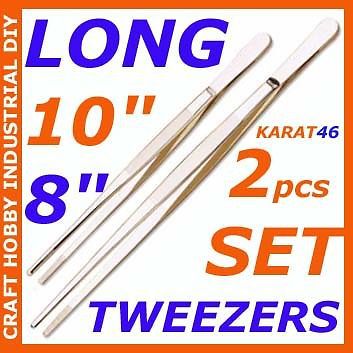 TWEEZERS LONG SET 8&#034; 10&#034; HOBBY CRAFT PINZAS FORCEPS S/S