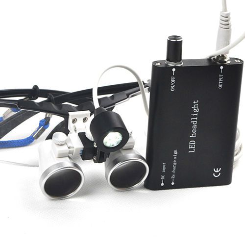 Dental surgical binocular loupes 3.5x optical glass loupe +led head lamp black for sale