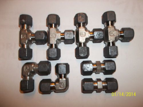 PARKER - CPI -(S) - 3/8 OD-316-SS TEES &amp; COUPLINGS--STRAIGHT &amp; ELL . 8 PCS-