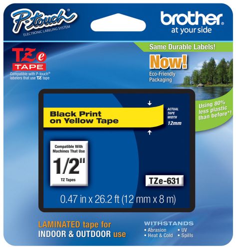 Brother P-touch Labels for PT-H100, PTH100, TZ631, tze631, 1/2&#034; Black on Yellow