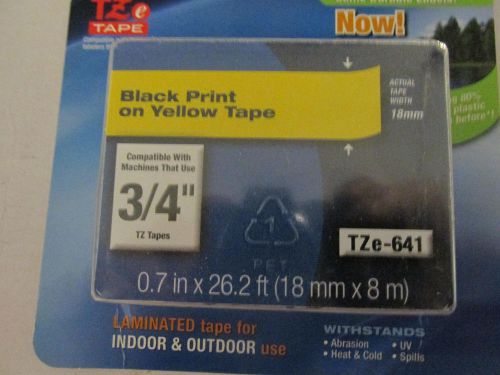 Brother TZ641 TZe-641 TZE641 P-Touch Label Tape TZe-641 3/4&#034; Bk/Yw Free Shipping