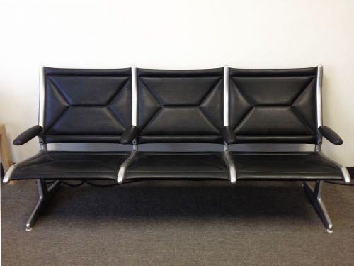 Herman miller eames mid century modern black vinyl tandem sling 3 seater for sale