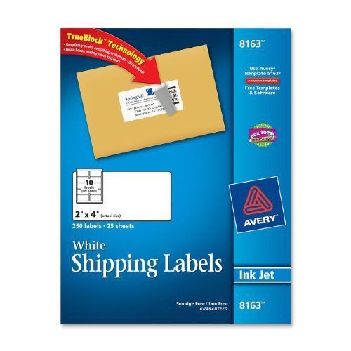 Avery Address Label - 2&#034; Width X 4&#034; Length - 250 / Pack - Rectangle - (8163)