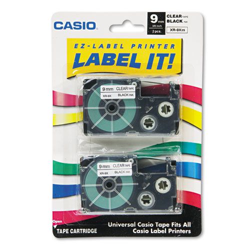 Tape cassettes for kl label makers, 9mm x 26ft, black on clear, 2/pack for sale