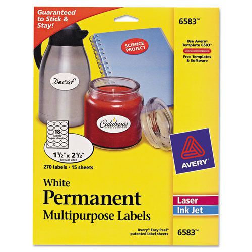 Oval Multi-Use Labels, 1-1/2 x 2-1/2, Matte White, 270/Pk