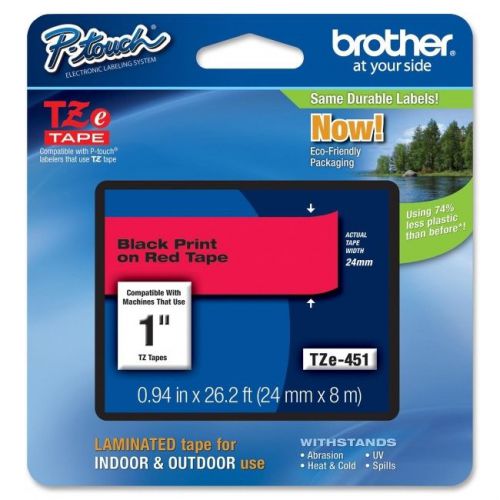 BROTHER TZE-451 INTERNATIONAL BLACK ON RED 1&#034; TAPE