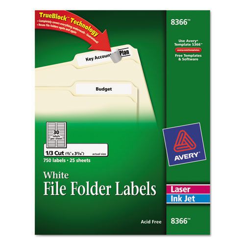 Permanent Self-Adhesive Laser/Inkjet File Folder Labels, White, 750/Pack