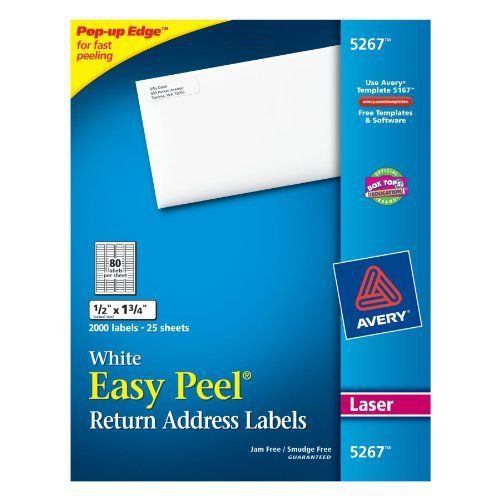 Avery easy peel address label - 0.5&#034; width x 1.75&#034; length - 80/sheet - (5267) for sale