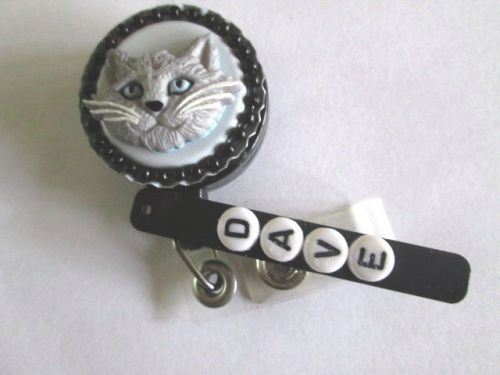 ID BADGE RETRACTABLE REEL KITTY HEAD PERSONALIZED,NURSE,PEDIATRIC,NICU,OFFICE