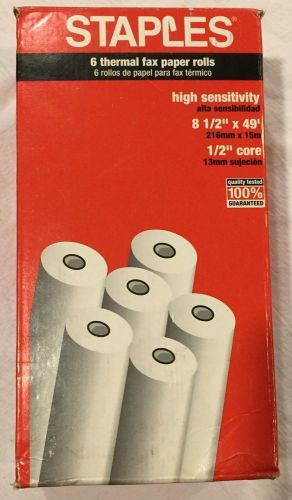 Staples thermal fax paper rolls 8-1/2&#034; (215mm) x 6 rolls x 49&#039; (294&#039;) 473048-us for sale