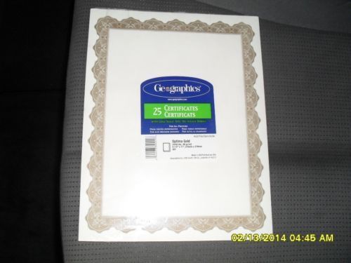 Geographics Parchment Paper Certificates Optima Gold Border, 25 sheets