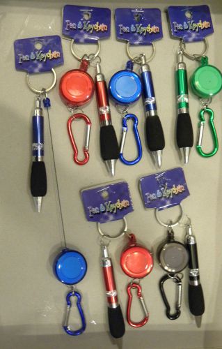 BRAND NEW 6 pc. BALLPOINT RETRACTABLE KEYCHAIN PENS CARABINER BELT CLIP