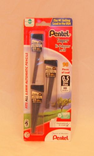 Pentel Super Hi-Polymer Lead REFILL 0.5 Fine HB - 90 Pieces MADE IN USA SEALED