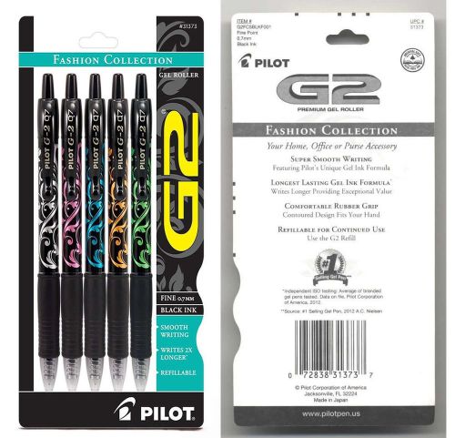 NEW SEALED PILOT 5-PACK G2 GEL FASHION COLLECTION BLACK INK .7mm FINE  #31373