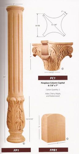 Fireplace Wood Set- 2  Columns, 2 Capitals, &amp; 2 Base