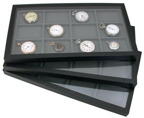 3 acrylic top jewelry display storage cases with 12 compartment gray inserts for sale
