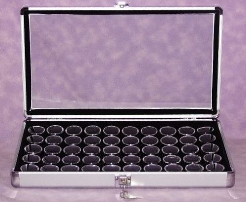 Large aluminum with 50 gem jars display glass lid blk for sale