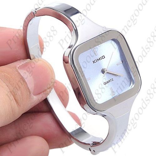 Square Hoop Bracelet Bangle Lady Ladies Analog Quartz Wristwatch Women&#039;s Silver