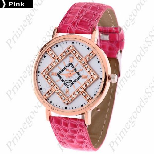 Diamond shape face round quartz pu leather lady ladies wristwatch women&#039;s pink for sale