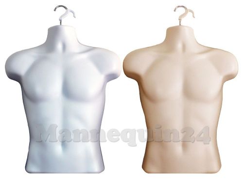 2 PCS of MALE TORSO MANNEQUIN FORMS ( WHITE &amp; FLESH Hard Plastic ) for Hanging