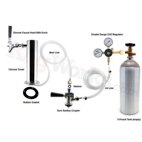 ChromeTower Kegerator Conversion Kit- European Coupler- Draft Beer Tap- CO2 Tank