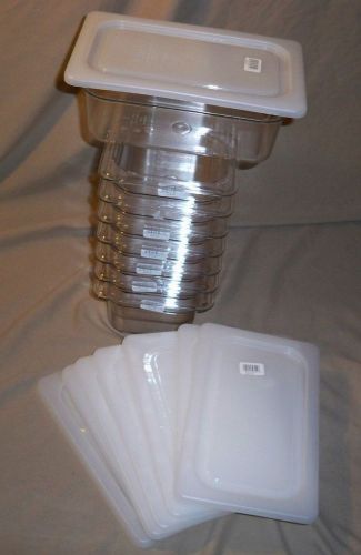 Lot of 8 cambro camwear 44cw 1/4 x 4&#034; clear food service containers with lids for sale
