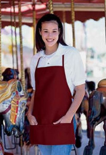 Fame Fabric 18230 Bib Apron, 22&#034;x18&#034;  Burgundy Center Divided Pocket Cotton Poly