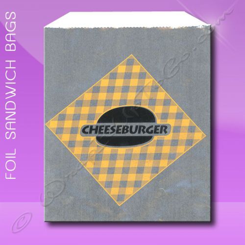 Foil jumbo sandwich bags – 6-1/2 x 1-1/2 x 7-3/4 – printed cheeseburger for sale