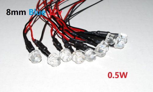 10pcs Prewired 8mm BLUE  Waterclear Leds SuperBright Light Bulb  Car 12v A226