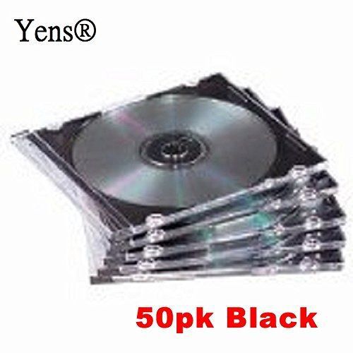 Yens® 50pk 100pk 200pk SLIM Clear or Black CD Jewel Cases (50pk black) New