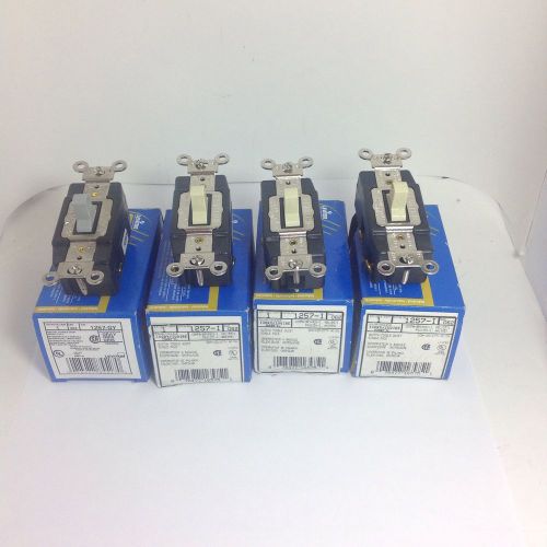 Lot of 4 Leviton Switch Toggler Quiet Single Pole 20A-120V-277v 1257-I &amp;1257-GY