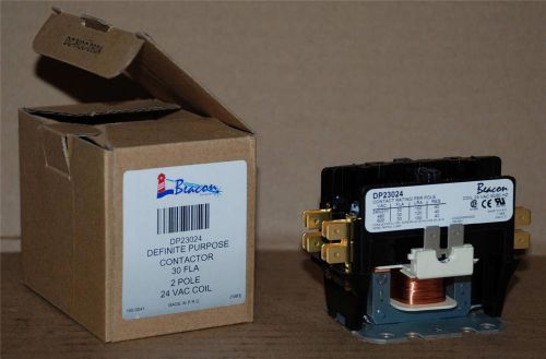 Beacon DP23024 Definite Purpose Contactor 30 FLA 2 Pole 24 VAC Coil New