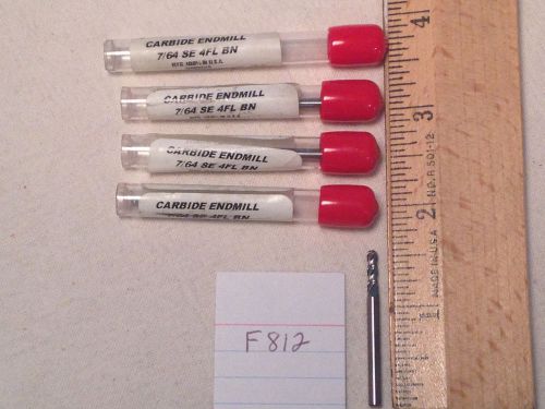 4 NEW USA 7/64&#034; DIAMETER CARBIDE ENDMILLS. 4 FLUTE. BALL. USA MADE {F812}