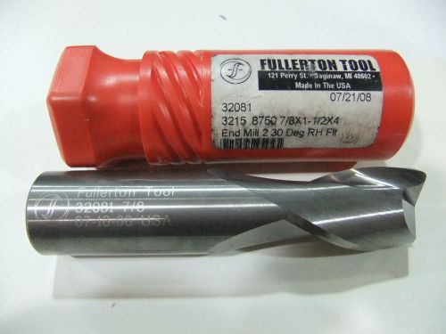 7/8&#034; Carbide End Mill 2 Fl  ( .060 cr ) Fullerton Tool &#034;NEW&#034;