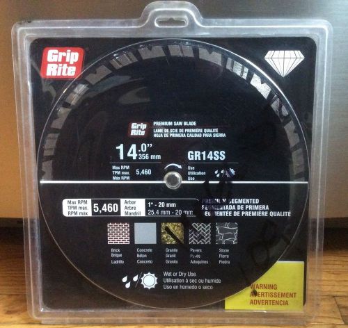 14&#034;  Premium SEGMENTED Diamond SAW BLADE Rpm 5,460, Arbor 1&#034;-20mm GRIP RITE,