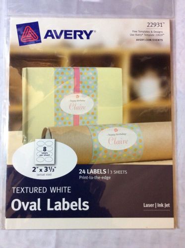 Avery 22931 Print-To-The-Edge Oval Labels, Textured, 2&#034;x3-1/3&#034;, 24/PK, White