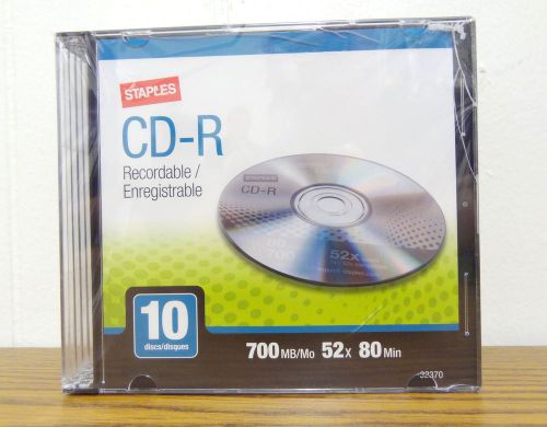Staples 10/Pack 700MB CD-R, 52X Slim Jewel Cases - 32370