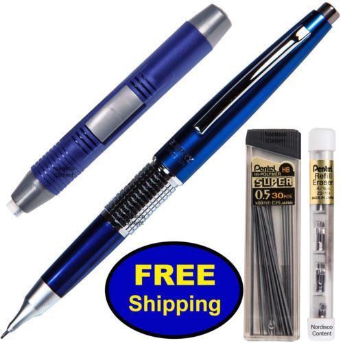 Pentel Sharp Kerry Mechanical Pencil, P1035C Blue Barrel, 0.5 mm 4-Piece Set