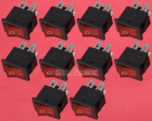 10pcs Red AC 250V DPST Boat Rocker Switch 4 Pin On-Off Button 21*15MM 4P