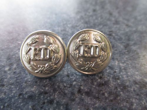 Elbeco Small 24 Line Silver &#034;FD&#034; Button, Per Pair