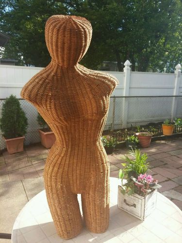 WICKER RATTAN FEMALE TORSO MANNEQUIN BODY WITH HEAD VINTAGE MID CENTURY RARE